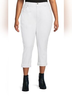 Terra & Sky White Capri Pants 1X Plus Size Curvy Fit Stretch Mid Rise NWT